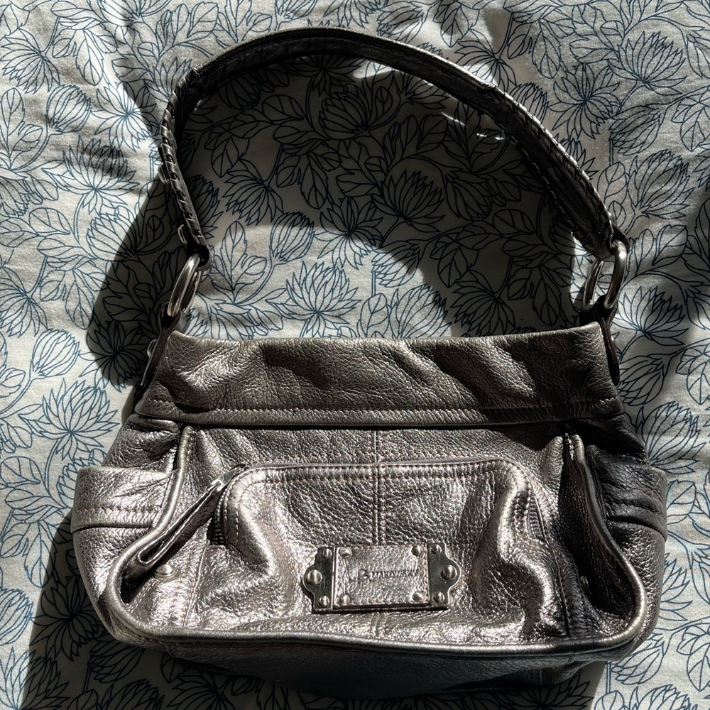 Pewter/Steel B. Makowsky Leather Handbag